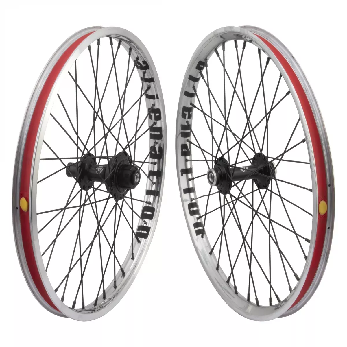 20" Alienation Mischief Alienation Malice Alloy BMX Bicycle Wheelset, Black Double Wall Non-Machined Sidewall Rim, 36 Spoke, Single Speed Cassette 16T