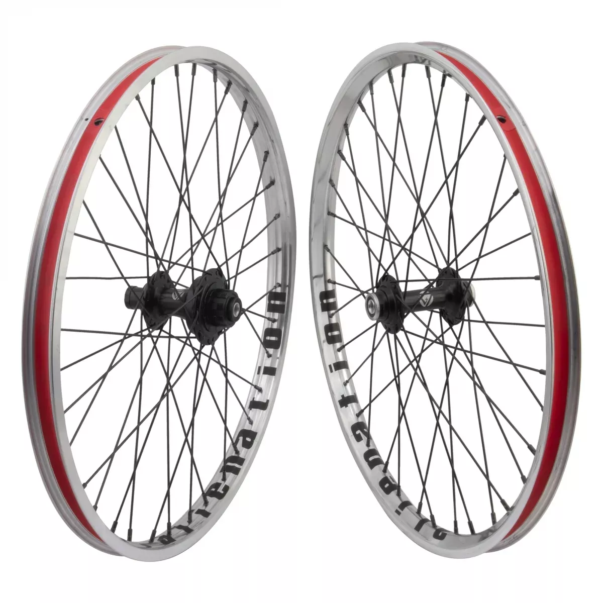 20" Alienation Mischief OS20 Alienation Malice OS20 Alloy Mini BMX Bicycle Wheelset, Black Double Wall Non-Machined Sidewall Rim, 36 Spoke, Single Speed Cassette 16T, 20x1-1/8