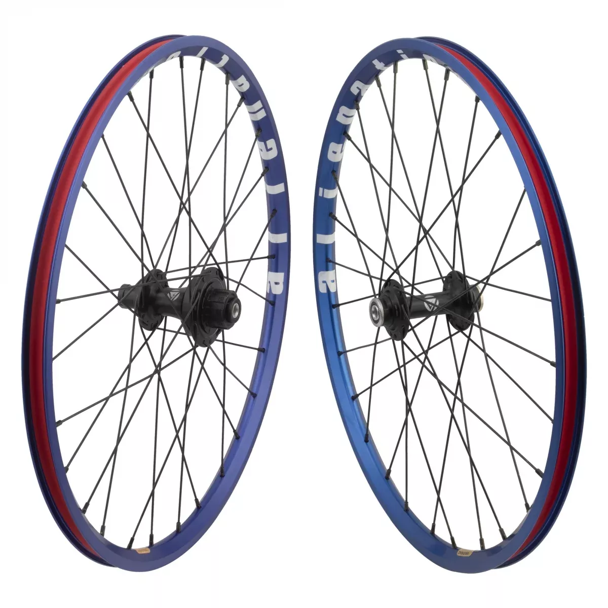 20" Alienation Mite G69 Alloy Mini BMX Bicycle Wheelset, Black Double Wall Machined Sidewall Rim, 28 Spoke, Single Speed Cassette 16T