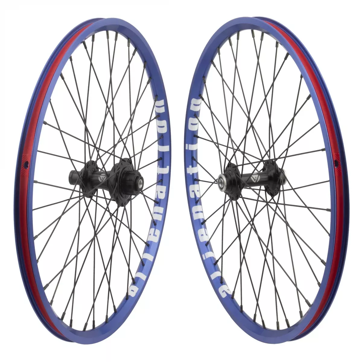 20" Alienation Mite G69 Alloy Mini BMX Bicycle Wheelset, Black Double Wall Non-Machined Sidewall Rim, 36 Spoke, Single Speed Cassette 16T, 20x1-1/8