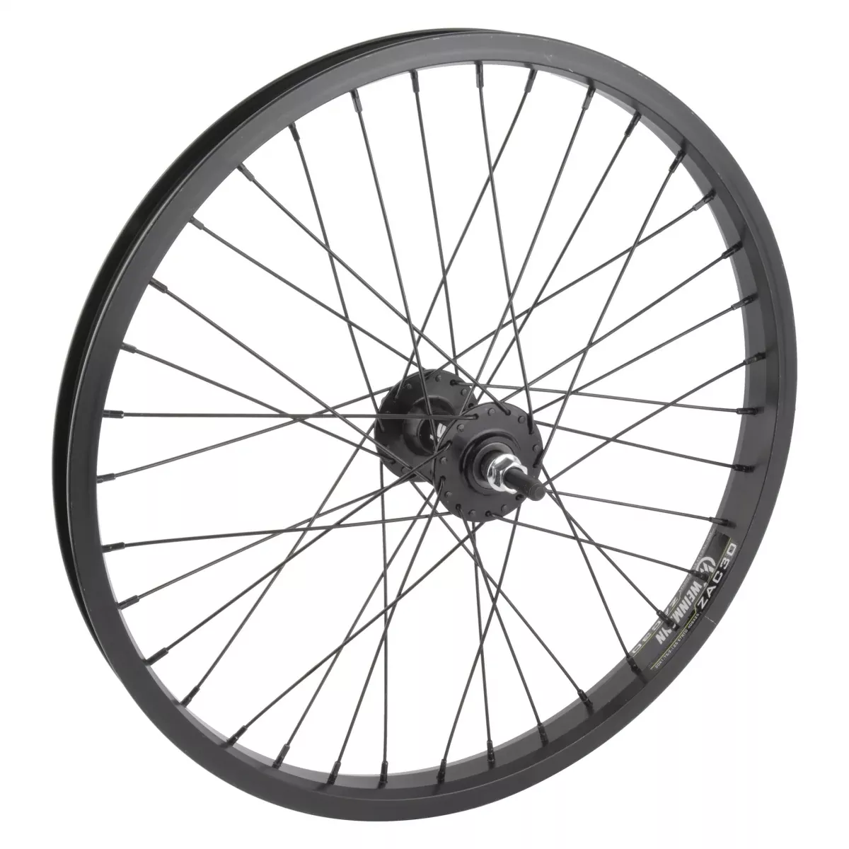 20" Weinmann ZAC30 Alloy BMX Front Bicycle Wheel, Black Single Wall Non-Machined Sidewall Rim, 36 Spoke