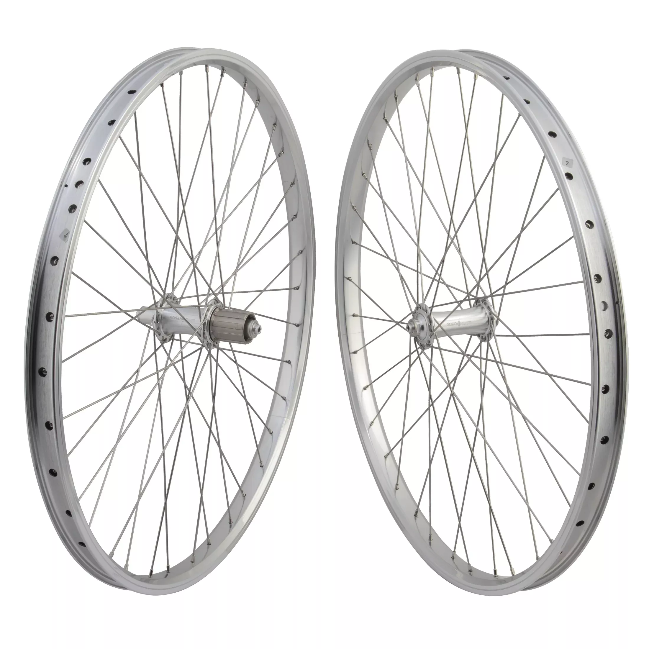 26" Mountain Bike Wheelset Rim Brake Polished Silver 36 Spoke, Shimano HG, Quick Release - SE Bikes 24mm rim