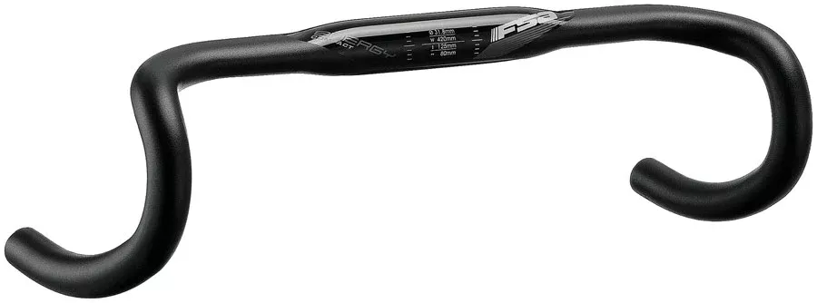FSA Energy Super Compact Handlebar, 31.8mm Clamp Diameter, 380mm Width, Compact Drop Profile – Black
