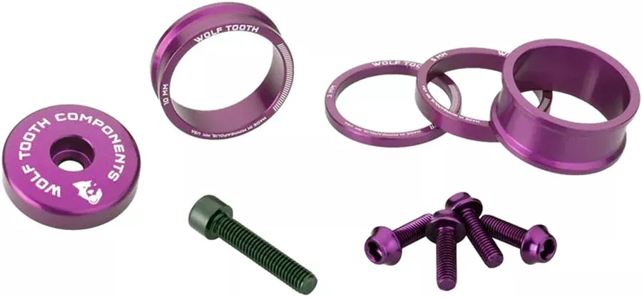 wolf-tooth-headset-blingkit-3-5-10-15mm-spacers-top-cap-with-integrated-5mm-spac Wolf Tooth Headset BlingKit - 3, 5,10, 15mm Spacers, Top cap with Integrated 5mm Spacer, Raw Silver